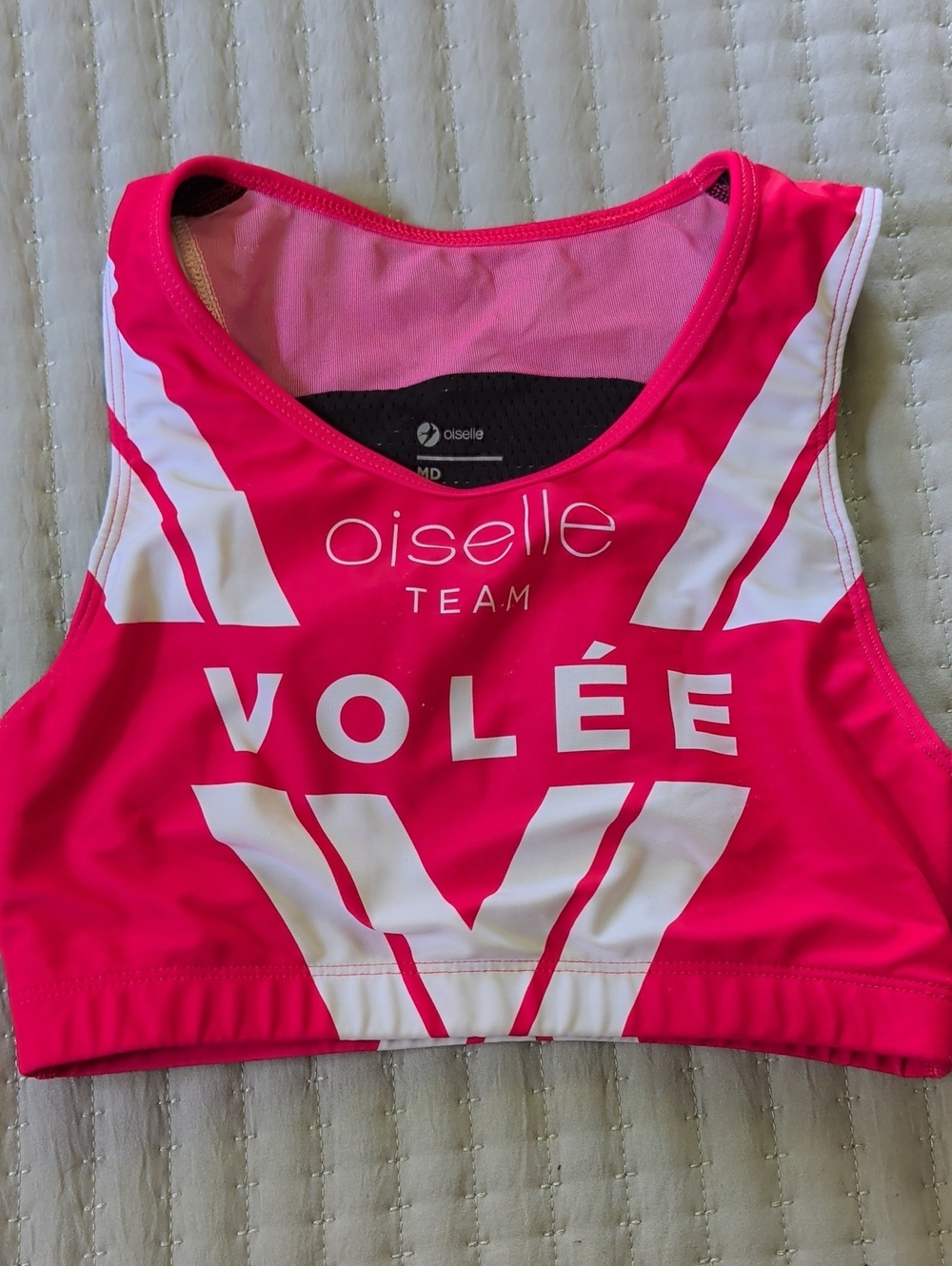 Oiselle Hot Pink and White VOLEE Athletic Crop Top